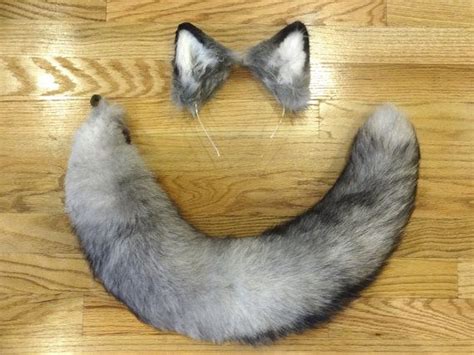 costume wolf ears and tail|realistic wolf ears and tail.